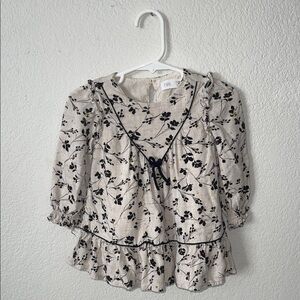 Zara Cream and Black Floral Blouse